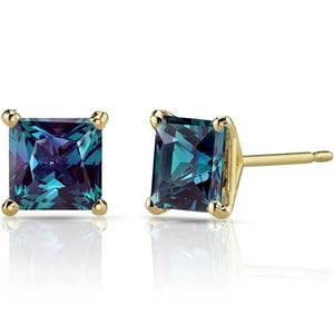 Aros Paris Jewelry 24K Yellow Gold 2 Cttw Alexandrite Princess Cut Stud Earrings