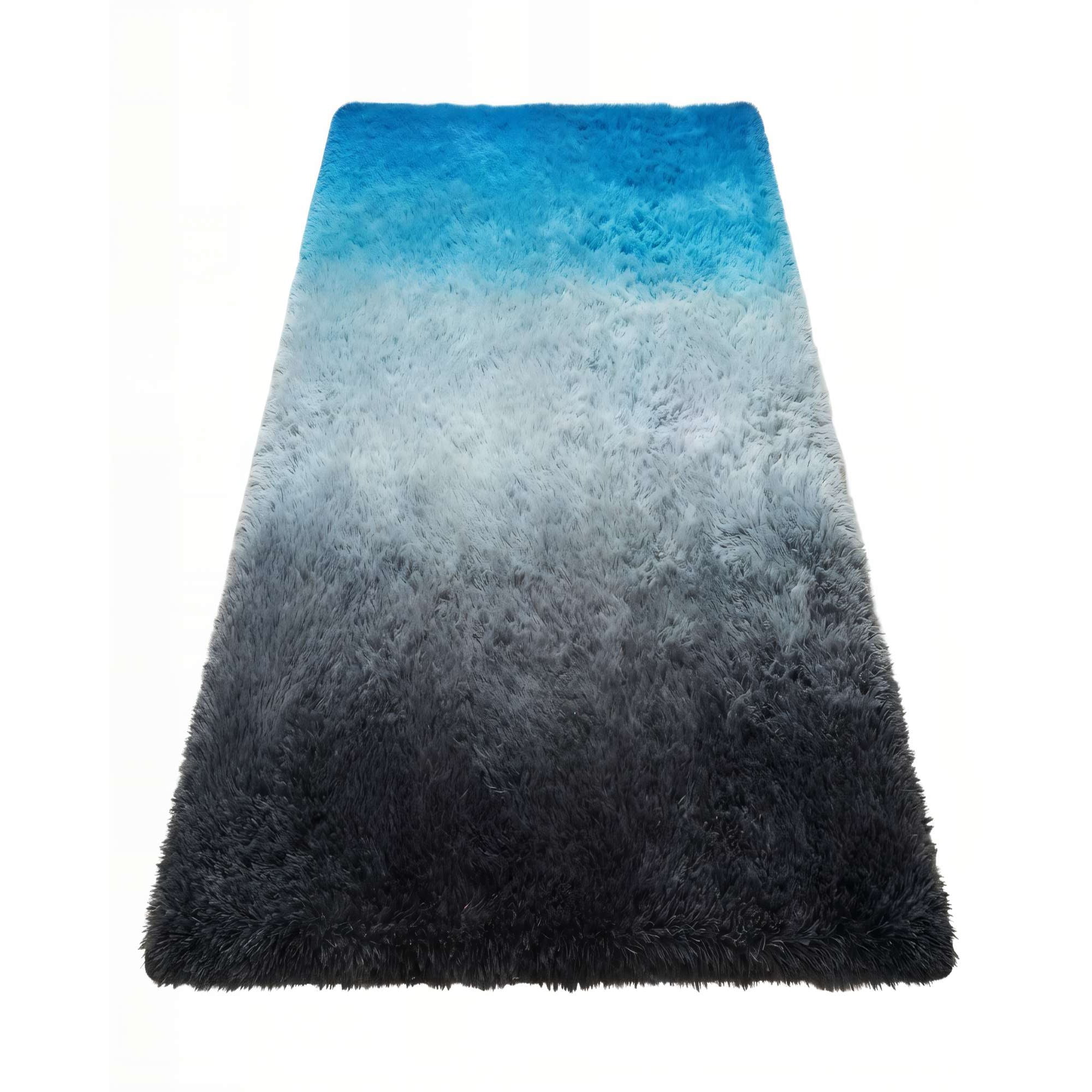 Genérico - Alfombra Peluda 180x200 Premium Color Negro Con Azul Y Blanco
