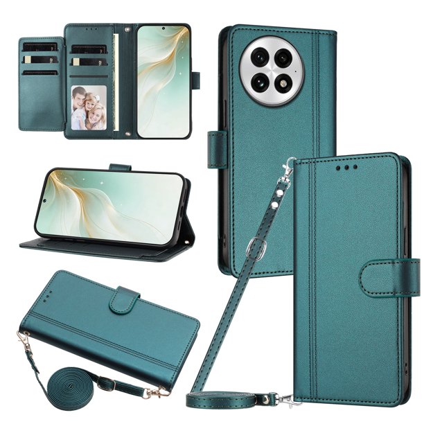 OnePlus 13 Funda con Ranuras para 9 Tarjetas, Verde Oscuro