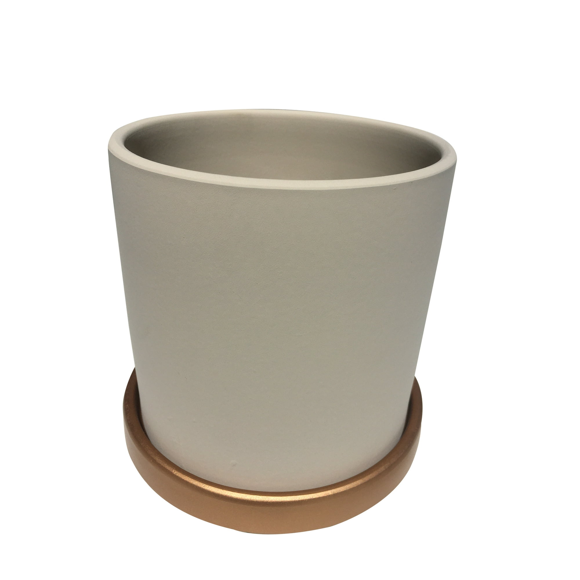 Decogreen - Maceta Cilindro Crema Con Plato Dorado L