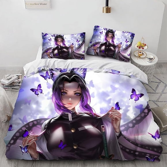 Butterfly-Shino-bu Poster Duv-et Cover 3 Piece B-ed SetRoo-m Atmo-sphere Decoratio-n Anime- perip-herals