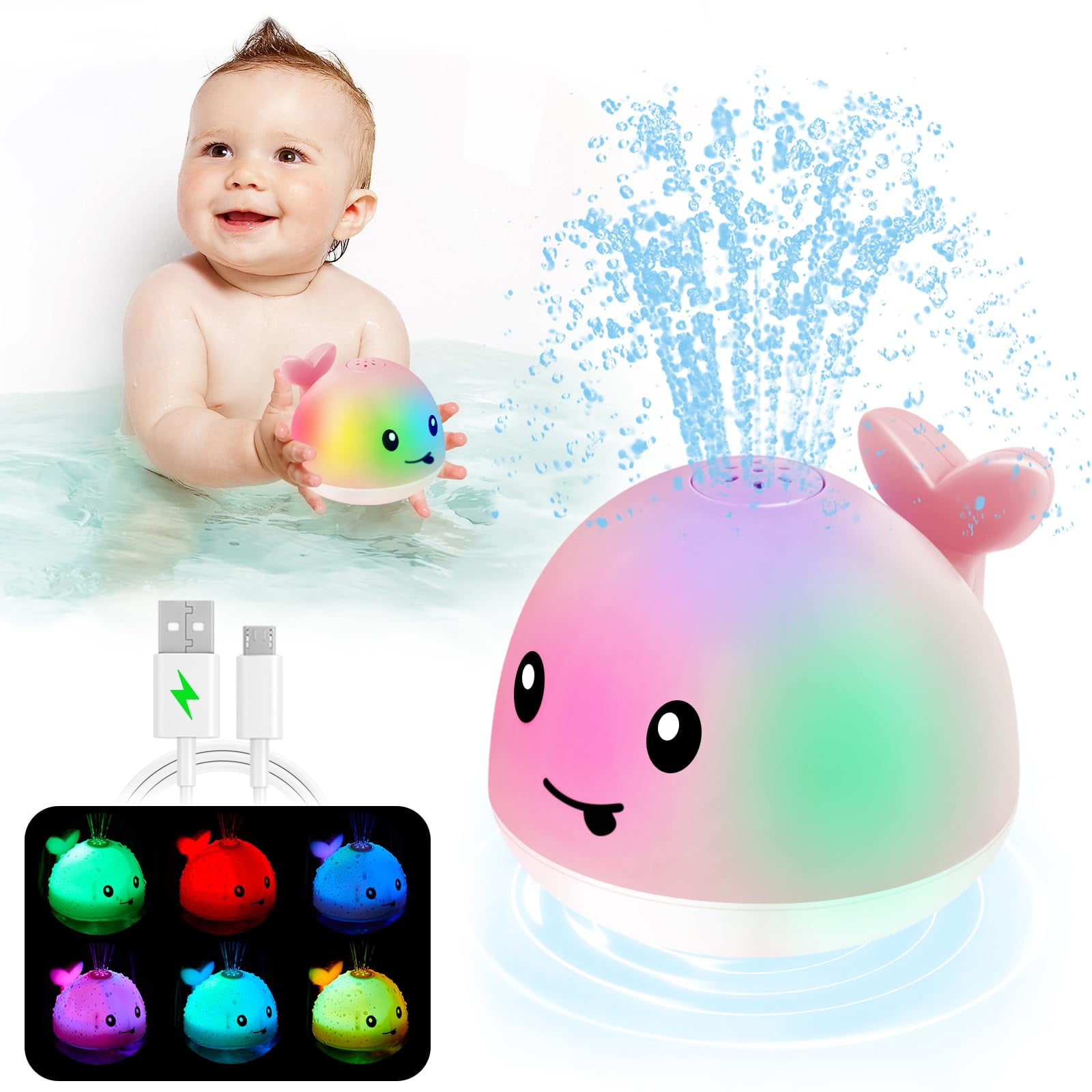 Aspersor De Baño Anggiko Light Up Whale Para Niñas De 1 A 3 Años