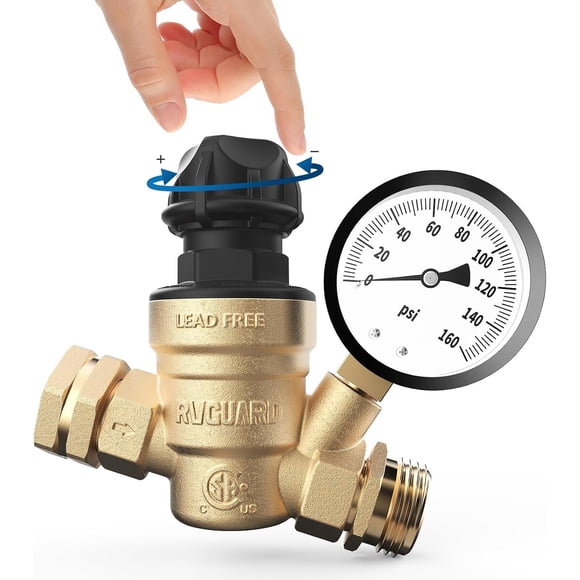 RVGUARD RV Water Pressure Regulator Valve With Adjustable Knob