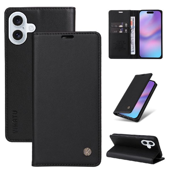 Funda Billetera de Cuero para iPhone 17 con Tarjetero y Soporte - Tapa Magnética Negro