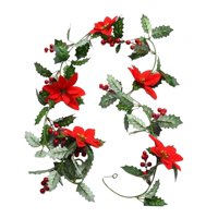 Magideal - Guirnalda Navideña Con Luces, 20 Led, 6,56 Pies, Guirnalda Iluminada De Frutos Rojos, Guirnalda De Flores Navideñas Para Chimenea, Acción De Gracias Hojas Verdes