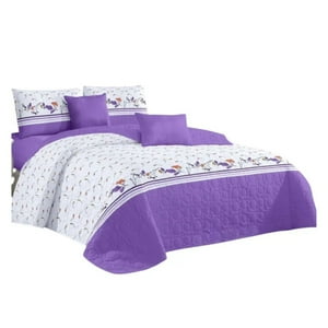 Genérico - Cubrecama Quilt Verano King - Blanco Lila Flores Kfl687