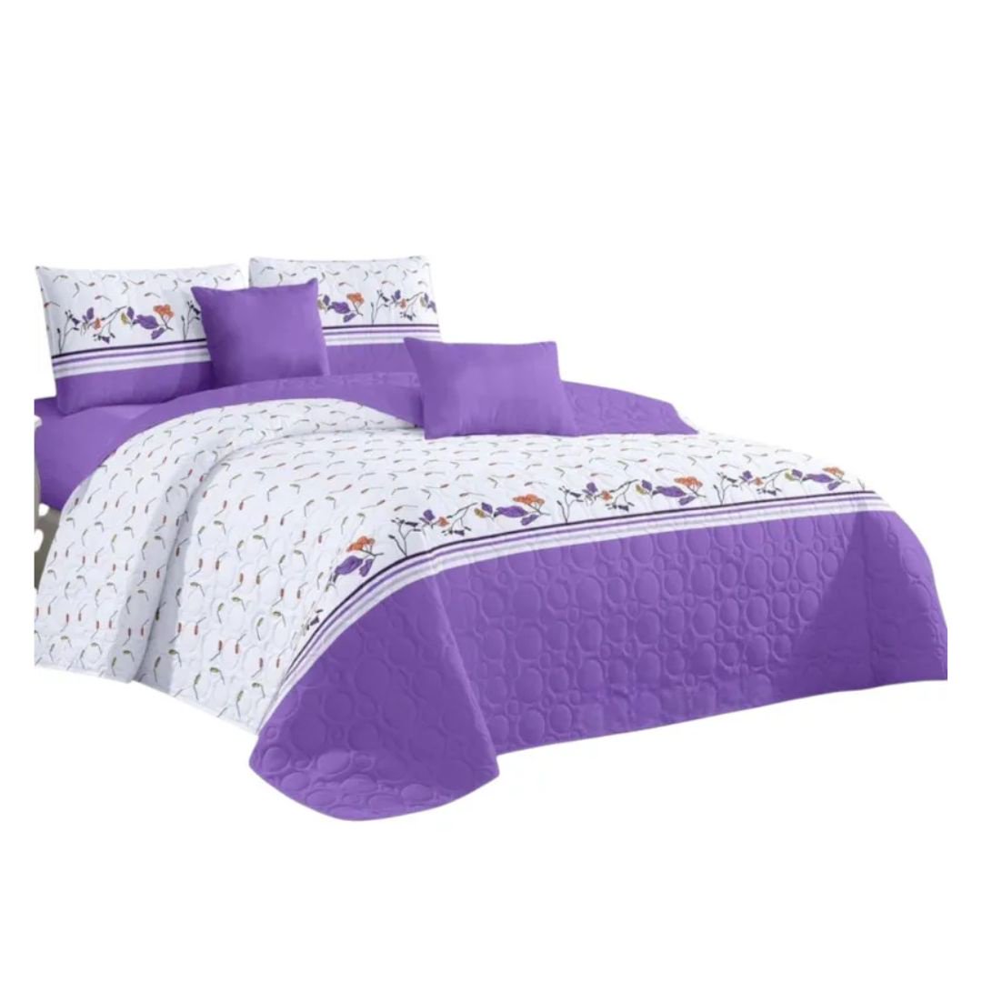 Genérico - Cubrecama Quilt Verano King - Blanco Lila Flores Kfl687