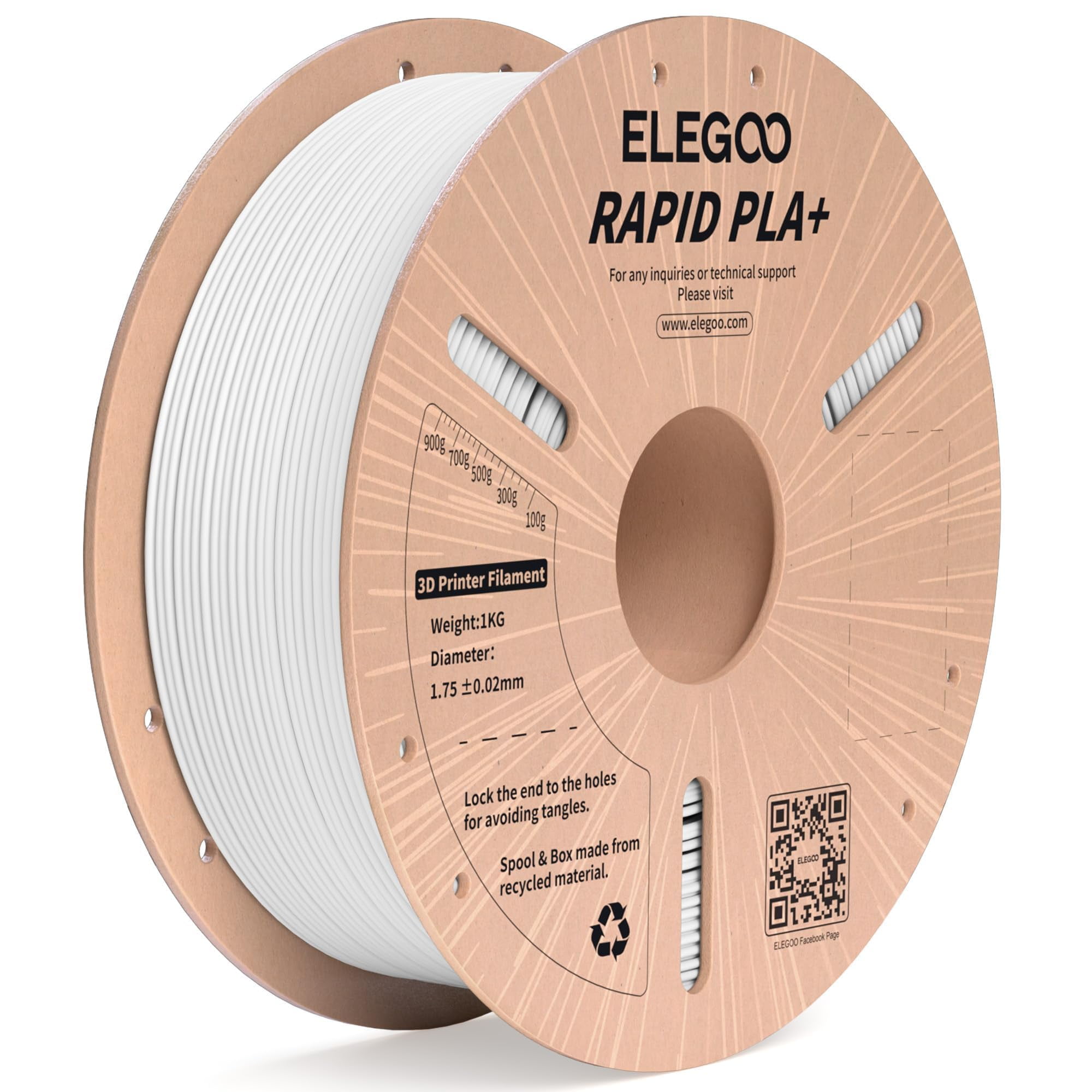 Filamento Para Impresora 3d Elegoo Rapid Pla Plus, 1,75 Mm, Blanco, 1 Kg