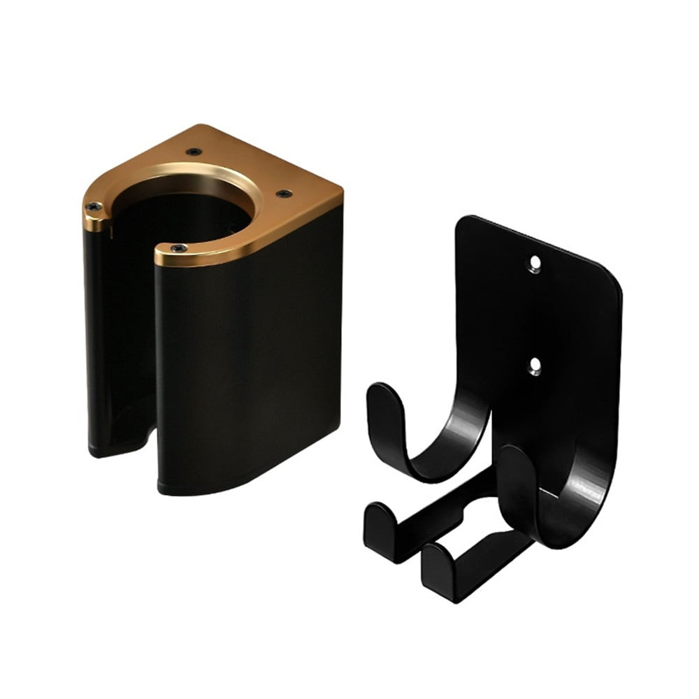 Xusx111 - Soporte Del Secador De Pelo, Soporte De Pared Del Soporte De Hierro De Aluminio, Soporte De Hierro Plano Para El Almacenamiento Del Baño, Soporte Del Secador De Pelo Negro Y Oro