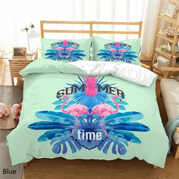 x1390 Bed SheetsFlamingo Duvet Cover with Pillow Cover Bedding Set(No Filler) ed Pink/White/Green Bed Set for Kids and Adults All Size 3-Piece Bedding Set (1 Duvet Cover + 2 Pillow Shams) nj1390