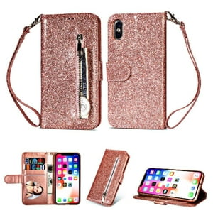 Funda Para Foxdock Elegante Funda Iphone X/Iphone Xs Glitter Con Cremallera-Ideal Para El Uso Diario