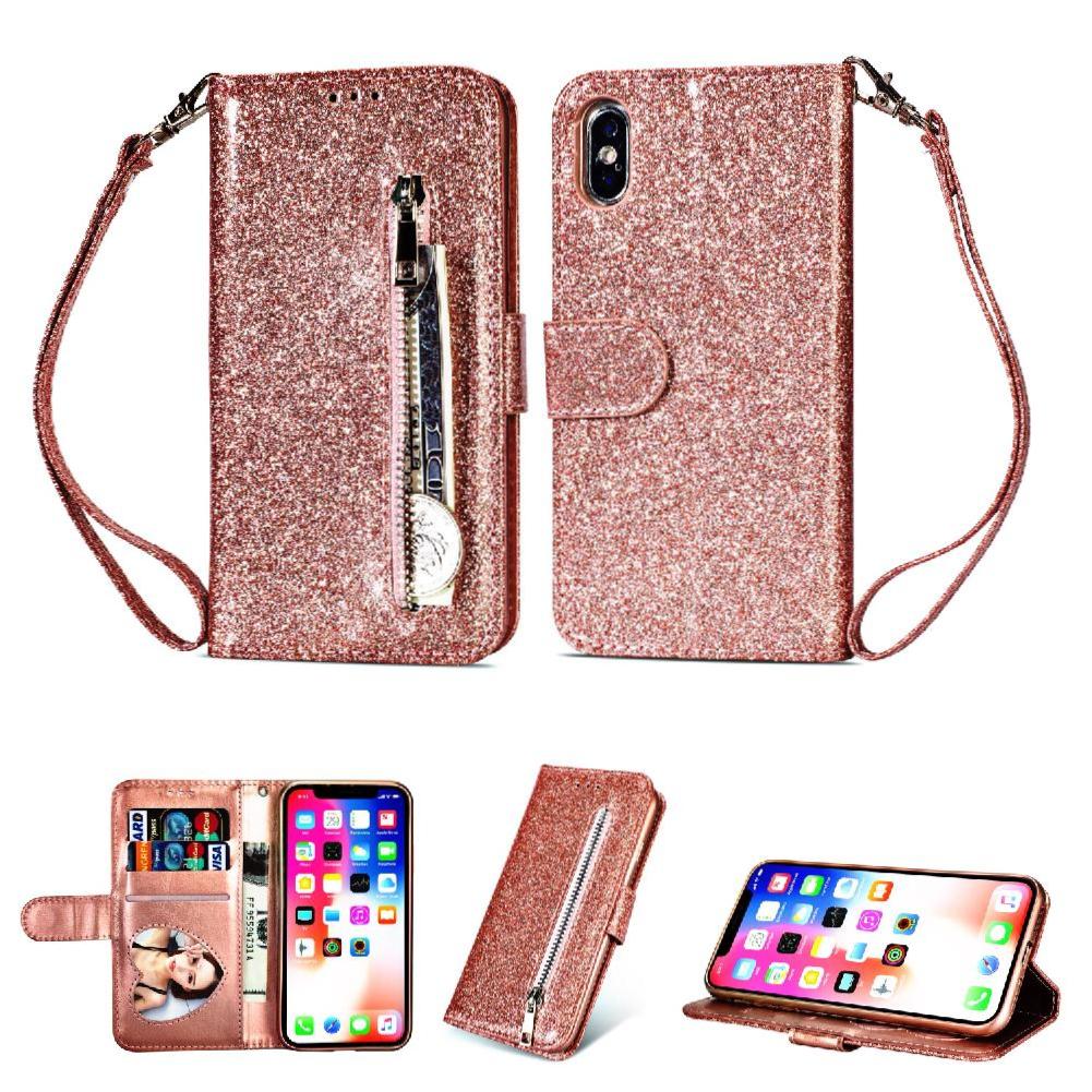 Foxdock - Funda Para Elegante Funda Iphone X/Iphone Xs Glitter Con Cremallera-Ideal Para El Uso Diario