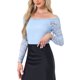 thumbnail image 4 of INSPIRE CHIC Blusa de Encaje Floral para Mujer con Hombros Descubiertos y Mangas Largas Transparentes S Azul Cielo, 4 of 6