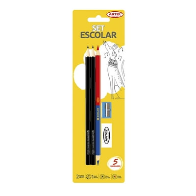 Set Escolar Maxi Lapiz Grafito 2B + 1 Maxi Lapiz Bicolor + Goma + Sacapunta Artel