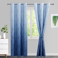 Cortinas Jiuzhen Damask Ombre Con Aislamiento Térmico, Color Azul Marino, 107 X 213 Cm