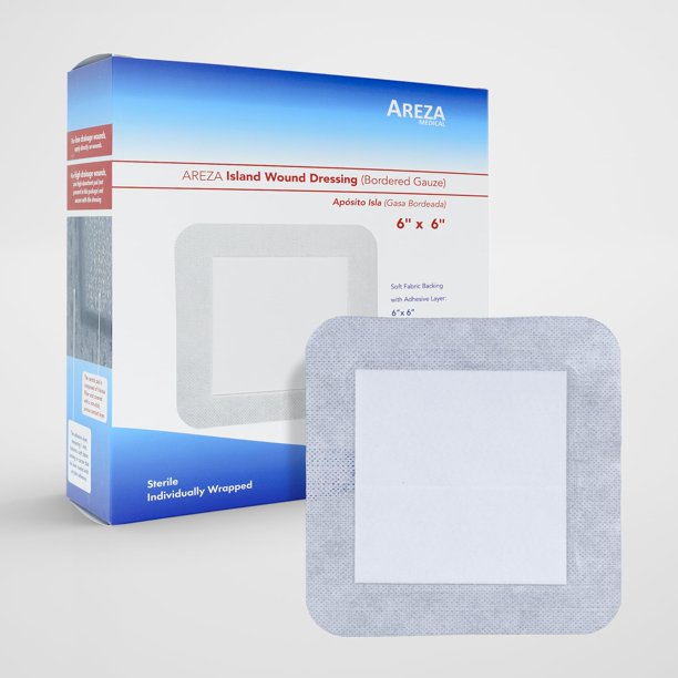 Isla de gasa con borde médico para vendajes para heridas Areza Medical, 6 x 6 cm, 30 unidades