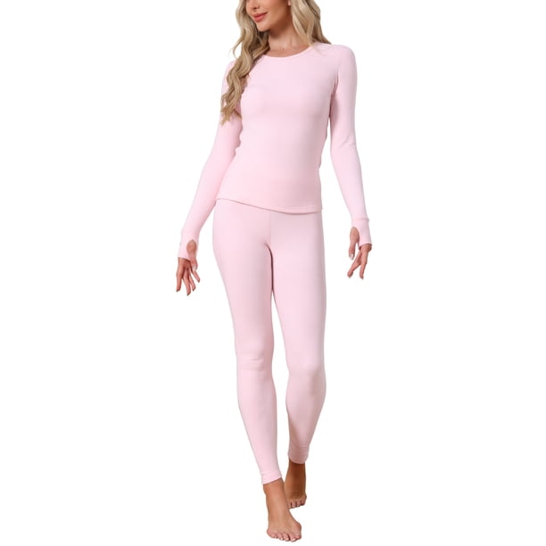 INSPIRE CHIC Conjunto de Ropa Interior Térmica para Mujer, Capa Base Suave de Manga Larga con Agujeros para Pulgares y Leggings para Climas Fríos de Invierno M Rosa
