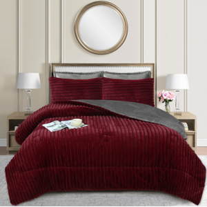 Tecnocasa - Cobertor Con Chiporro Texturizado Lineal 2 Plazas Color Burdeo