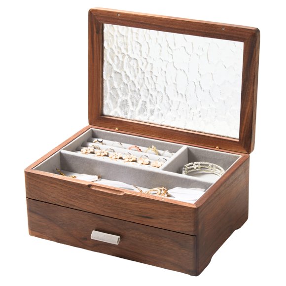 Caja de Joyas EURIELK 26x18x11 cm de Nogal, 2 Niveles