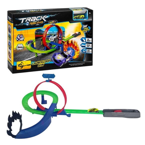 Pista de Autos Track Racing con Doble Loop y Auto Amarillo