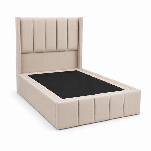 Cama Premium 1.5 Plaza con Respaldo, Base y Laterales Tapizados - Felpa Beige