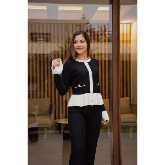 Set conjunto de punto mujer negro estilo cardigan - MM SHOP