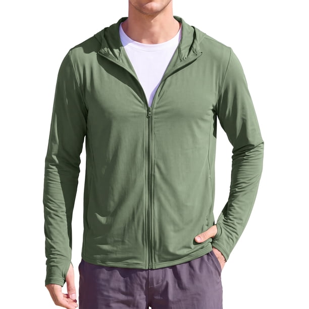 INSPIRE CHIC Chaqueta con Capucha de Protección Solar para Pesca al Aire Libre para Hombre, Ligera, con Cremallera, Talla S, Verde Oliva