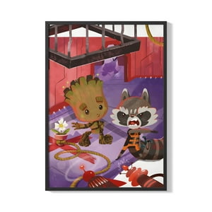 Creango - Cuadro Poster Enmarcado Groot Y Rocket Decorativo