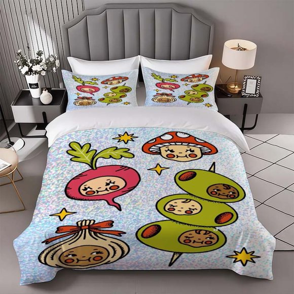 Beet Smiley Bedding Set | 1 Duvet Cover and 2 Pillowcases Soft and Comfortable Ideal for All Seasons