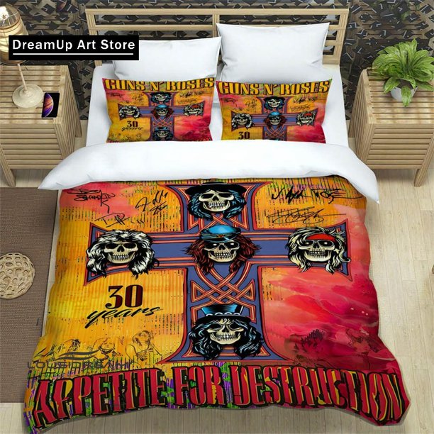 x1294 Bed Sheets Rock Band Guns N' Roses Bedding Set Boys Girls Twin Full Size Duvet Cover Pillowcase Bed Set Adult Bedroom 3-Piece Bedding Set (1 Duvet Cover + 2 Pillow Shams) nj1294