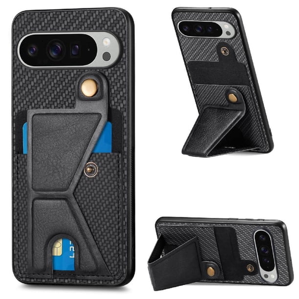 Funda Resistente para Google Pixel 9 Pro XL con Tarjetero y Soporte, Diseño Magnético Negro