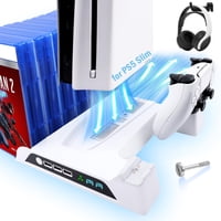 Estación De Enfriamiento Soporte Aaronmei Ps5 Slim Vertical Carga Rápida Dual Ventilador Hub Usb Blanco