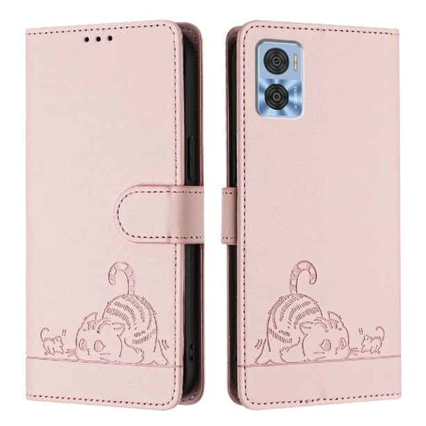 Funda tipo cartera FOXDOCK para Motorola Moto E22 4G/E22i 4G con soporte, ranuras, RFID, diseño de gato