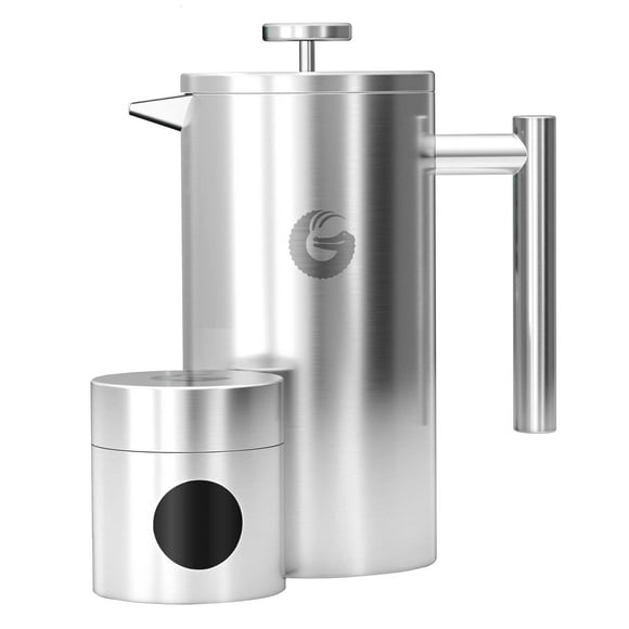 Cafetera French Press Coffee Gator de 1 litro con tarro de viaje plateado