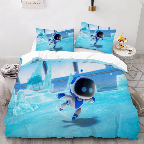 x2195 Bed SheetsAstro Bot Cute Cartoon Bedding Set Duvet Set Bed Size Bed Set Adult boys Bedroom Duvet Cover Pillow Case 3-Piece Bedding Set (1 Duvet Cover + 2 Pillow Shams) nj2195