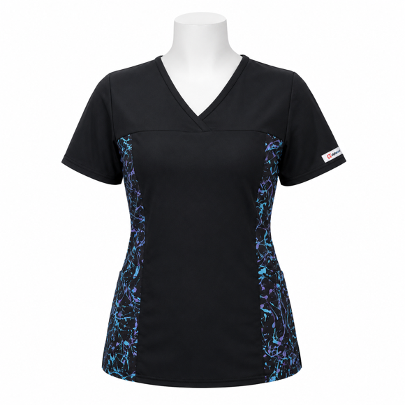 Delantal Mujer tela elasticada C/aplic. estampada al costado. Negro - Art. LQ-4