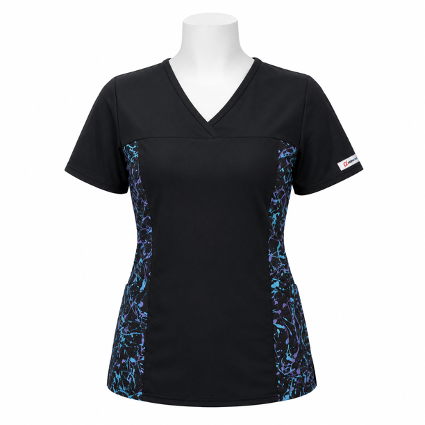 Delantal Mujer tela elasticada C/aplic. estampada al costado. Negro - Art. LQ-4