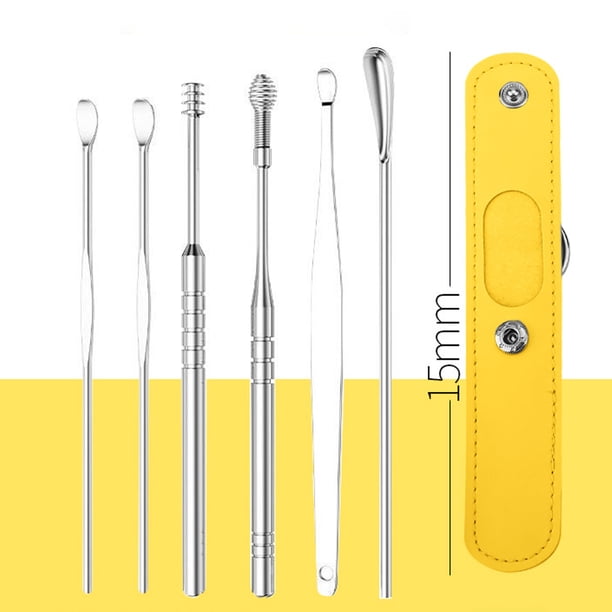 6Pcs Ear Cleaner Wax Removal Tool Earpick Stick Springs Reusable Cleaning Earwax Spoon Swab Stainless Steel Ear Cure Health Kits
