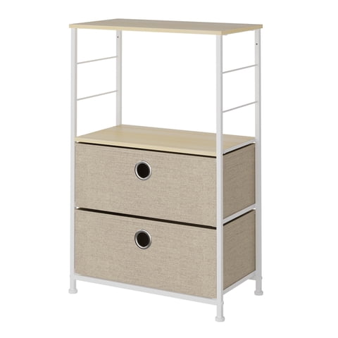 Topmarket - Comoda De 2 Cajones Metalica Beige Lino Mdf