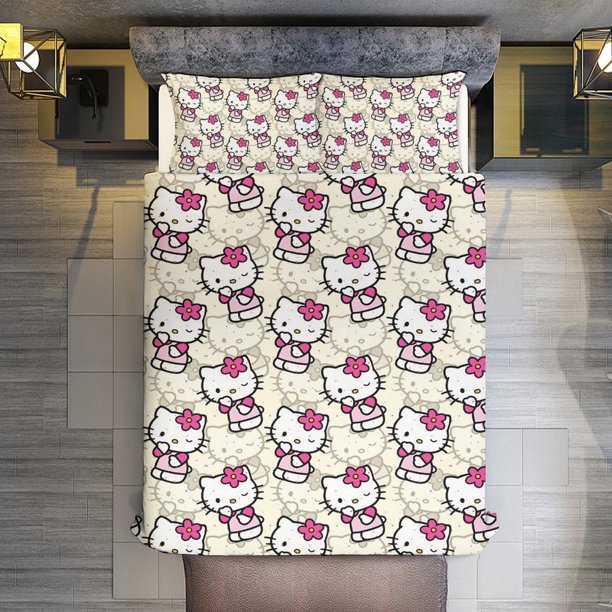 Hello Kitty 3 Pieces Duvet Cover Set Full Size Super Soft Fade Resistant Microfiber