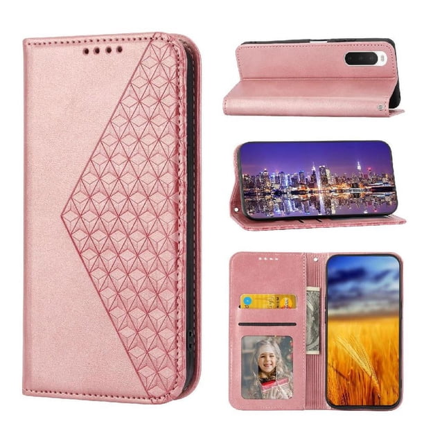 Funda Flip FOXDOCK para Sony Xperia 10 V , Estilo Billetera con Diseño Rombo, Correa de Mano y Soporte, Uso Diario
