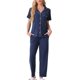 thumbnail image 2 of INSPIRE CHIC Conjunto de Pijama para Mujer con Manga Corta, Camisa Abotonada con Ribete en Contraste y Pantalones Largos para Estar en Casa L Azul Marino, 2 of 6