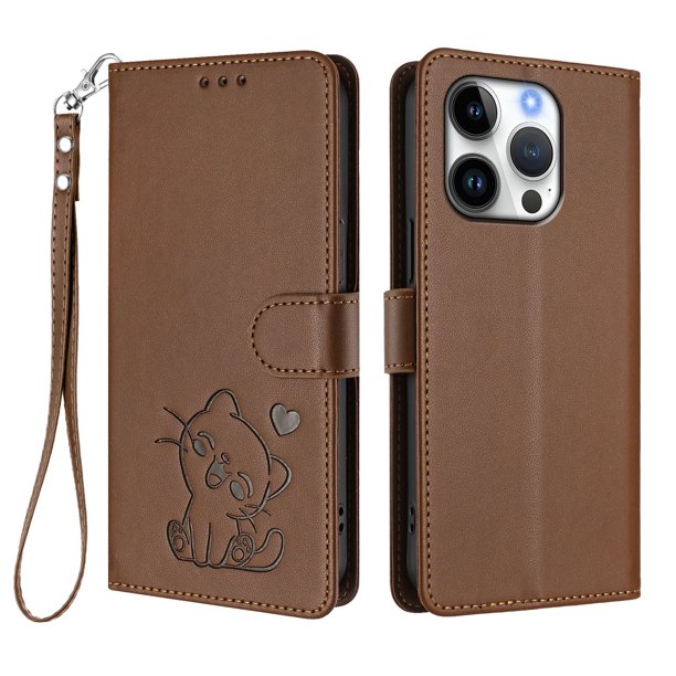Funda Volteable tipo Billetera con Correa para iPhone 16 Pro, Marrón