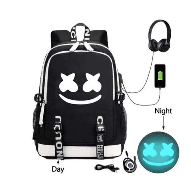 Luminous Happy Face With USB Charging Port, Casual Waterproof Backpack, Student School Bag