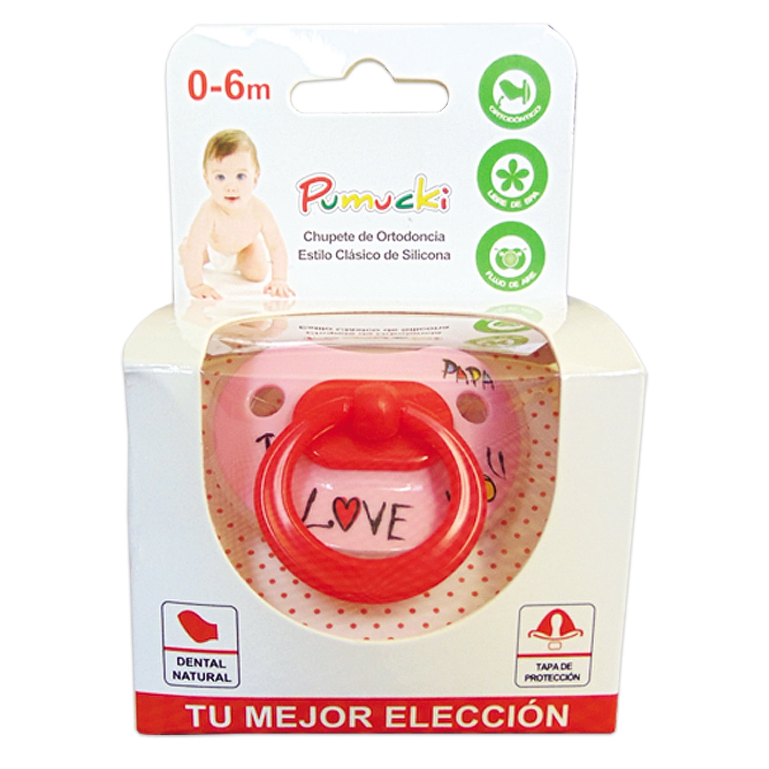 Pumucki - Chupete De Ortodoncia, Rosa Love, 0 A 6 Meses