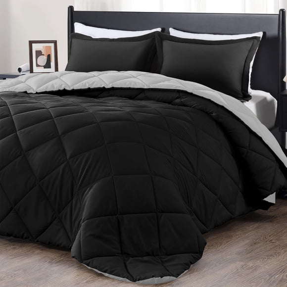 Juego de edredón downluxe, tamaño king, negro y gris, 3 piezas