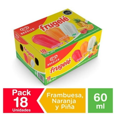 Helado Paleta Frugelé Sabor Frambuesa, Naranja Y Piña Caja 18 Un Bresler