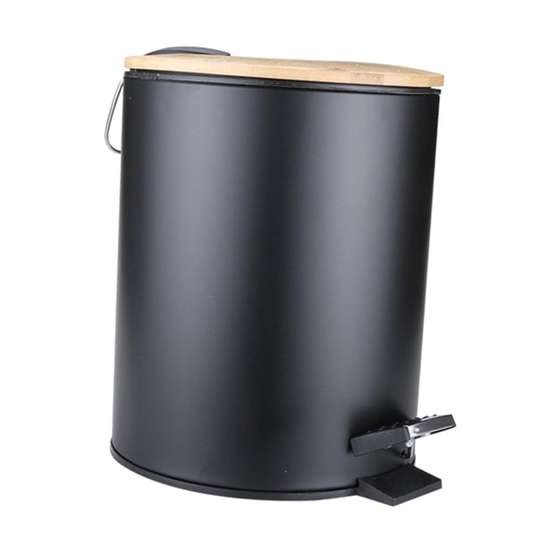 Cubo de basura de madera con tapa de bambú, contenedor de basura, cubo de basura, cubo de revestimiento extraíble para oficina, baño, dormitorio, 5L Negro