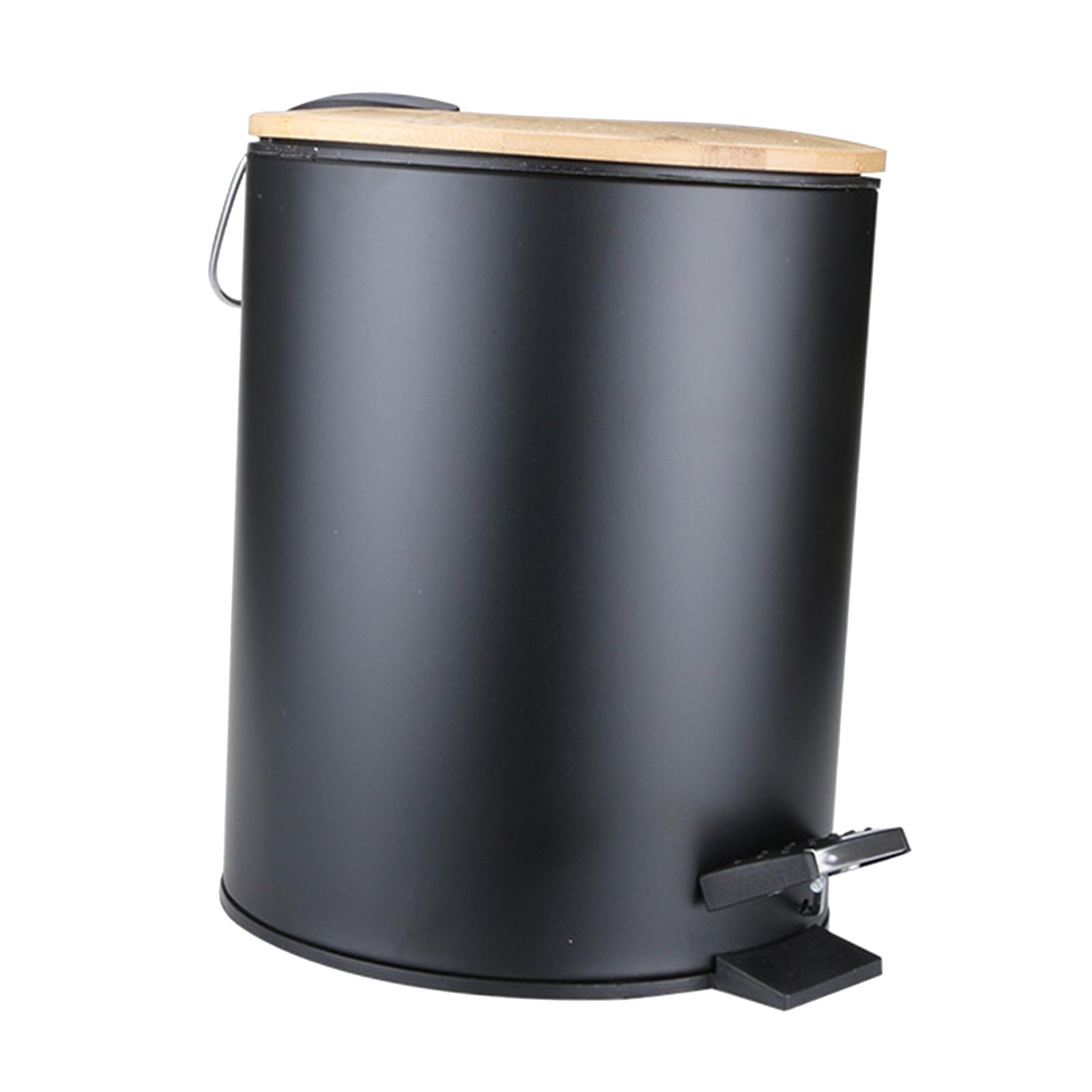 Magideal - Cubo De Basura De Madera Con Tapa De Bambú, Contenedor De Basura, Cubo De Basura, Cubo De Revestimiento Extraíble Para Oficina, Baño, Dormitorio, 5L Negro