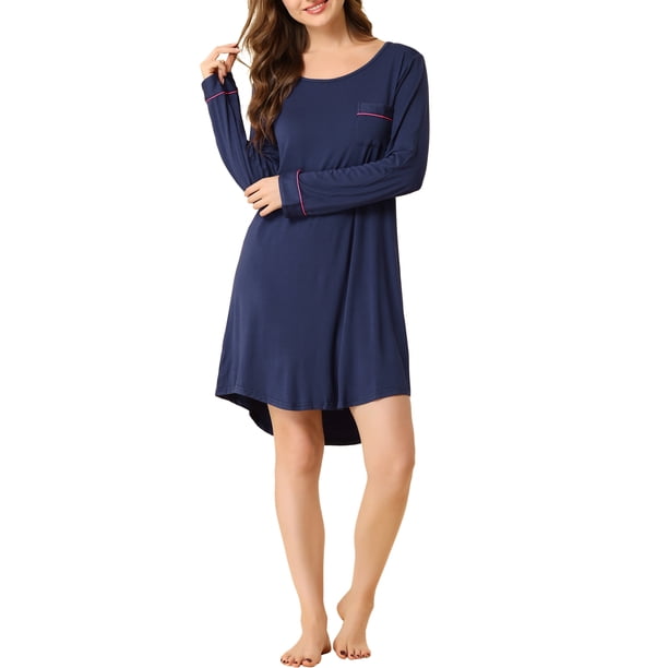 INSPIRE CHIC Pijamas para Mujer Cuello Redondo Manga Larga Ropa de Dormir Vestido de Descanso Suave S Púrpura
